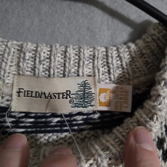 VTG NWT Fieldmaster 100% Cotton Geometric Fisherman Knit Sweater USA Size Large - Picture 2 of 11